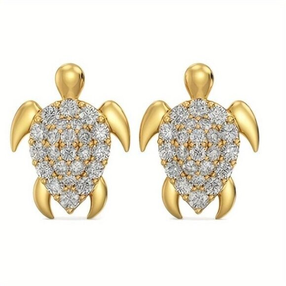HP 🎉 NWOT Gold-Plated Turtle Crystal Stud Earrings For Women - Picture 1 of 3